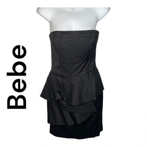 Bebe Black Peplum Strapless Mini Dress‎